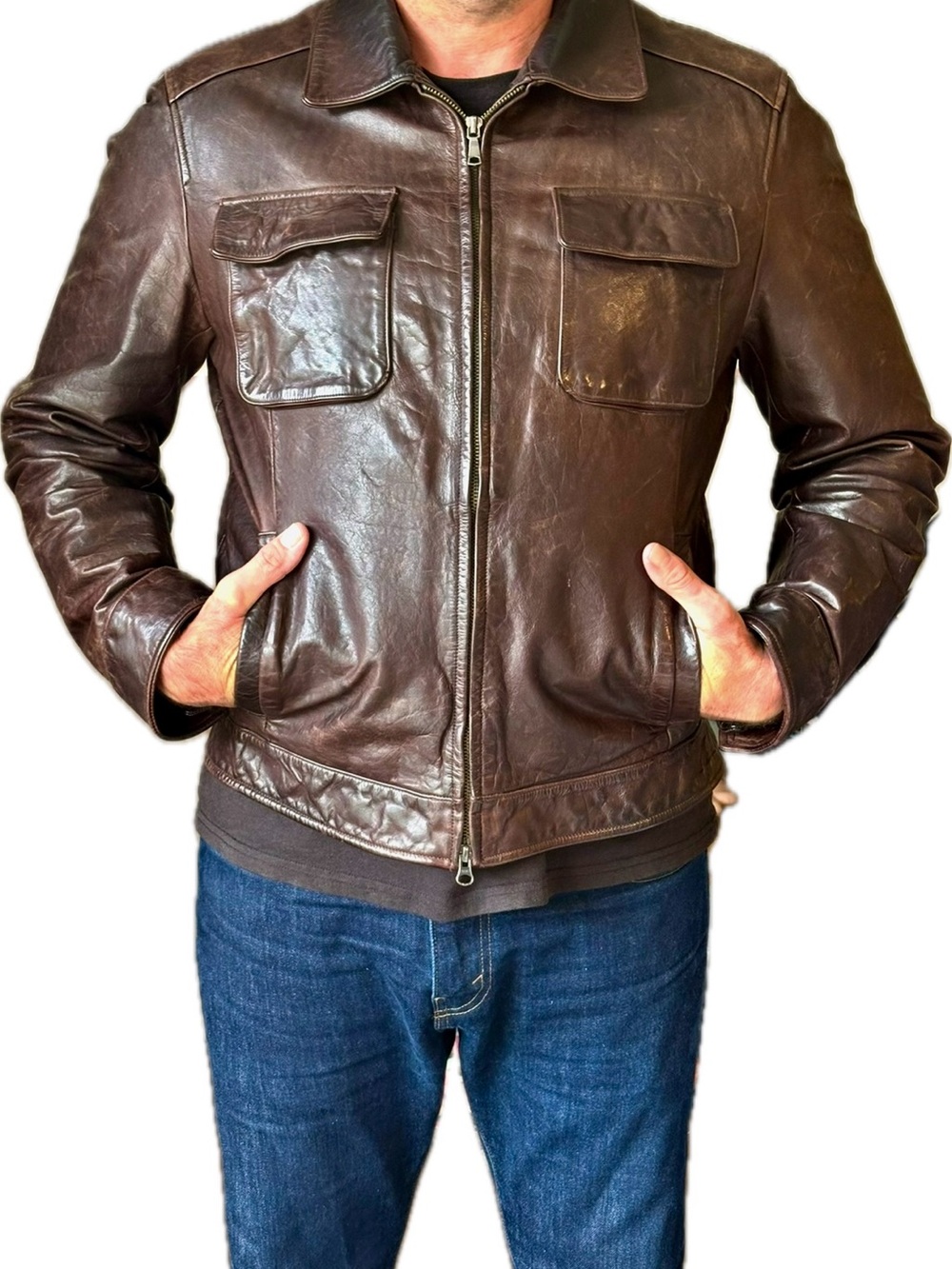 Banana Republic Dark Brown Leather Bomber Jacket